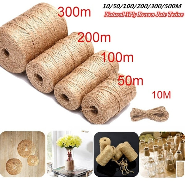 10/50/100/200/300m Natural 3Ply Brown Jute Twine for Crafts, Gift Wrapping  and Gardening Sisal 2mm Rustic Tags Twisted Rope String Cord for DIY  Decoration, Christmas and Halloween Decoration Party Supplies